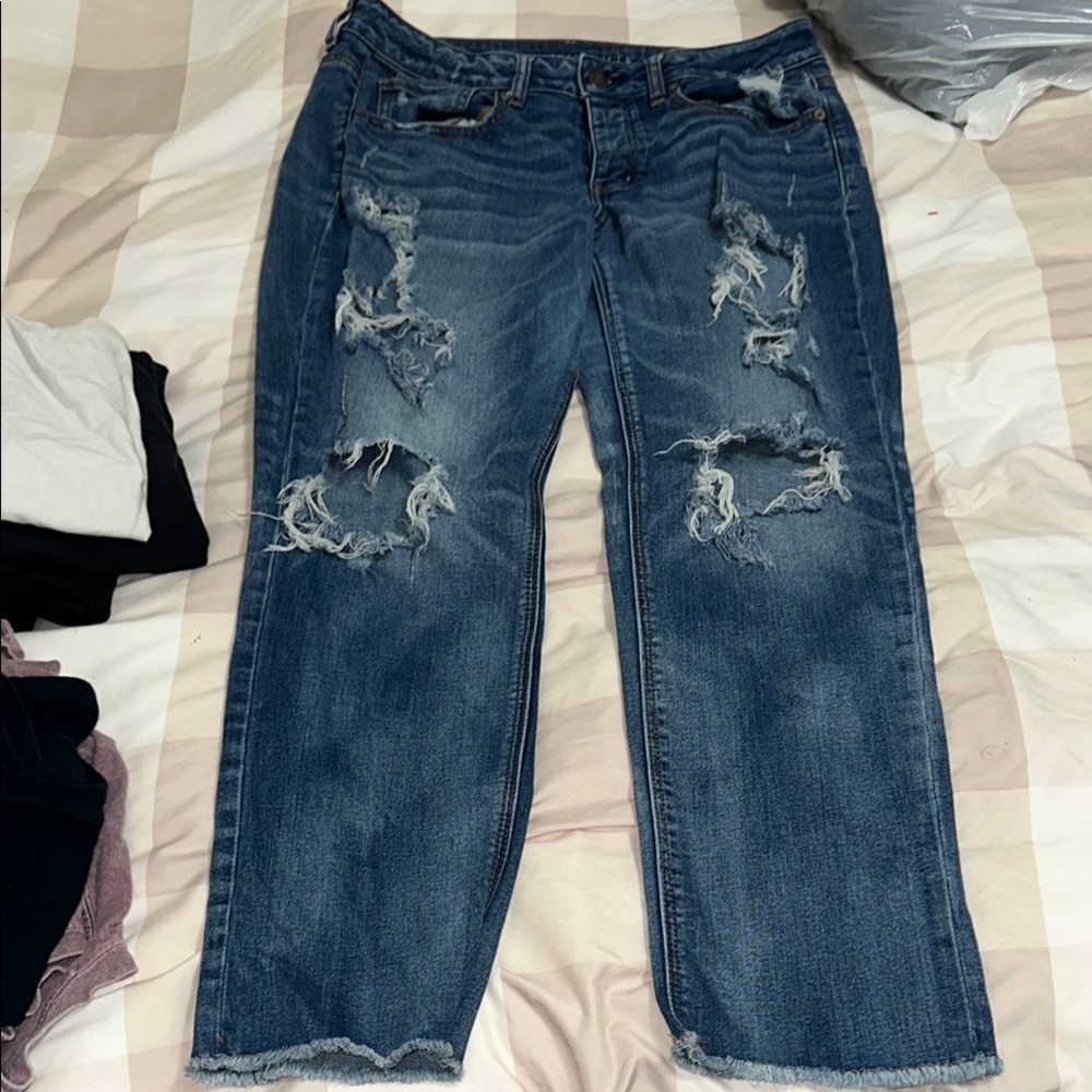 American Eagle Outfitters Ripped Straight Leg Jeans - Blue